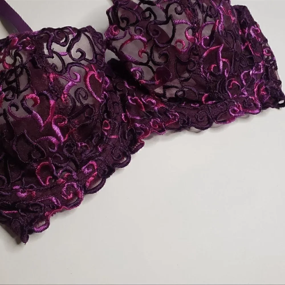 Victoria’s Secret- Purple Embroidered Heart Bra, Size 34B
